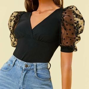 Crop Top. Puff sleeve top. Tops. Mesh Top. Blouses. Mesh Puff Sleeve Top.